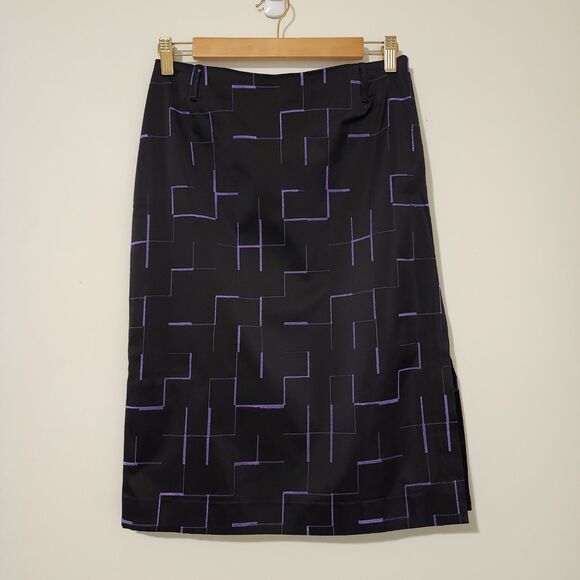 Nathaniel Chaize Dresses & Skirts - Nathalie Chaize Paris Womens Straight Skirt Size 6 Black Purple Side-Slit Lined